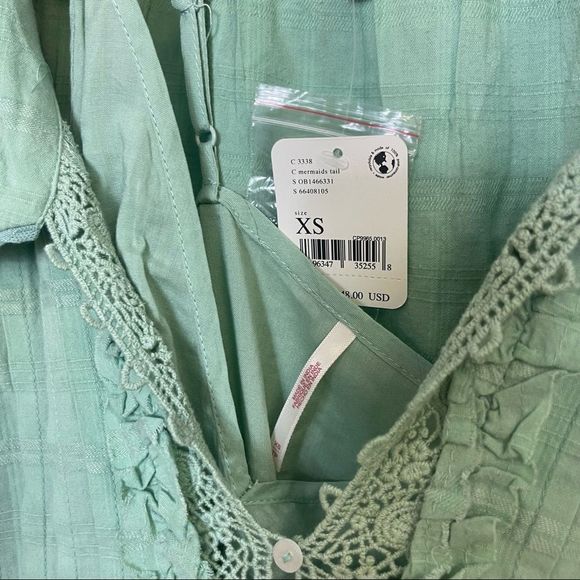 Free People Elora Mini Dress Mermaids Tail Puff Sleeve Lace Boho Peasant Size XS - Picture 13 of 16